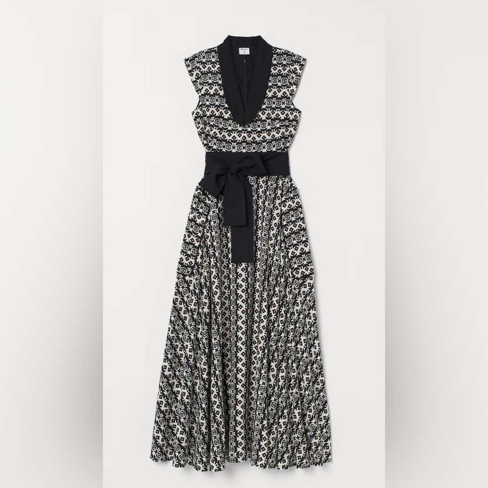 MANTSHO X H&M PATTERNED LINEN-BLEND MAXI DRESS, SIZE 4‎